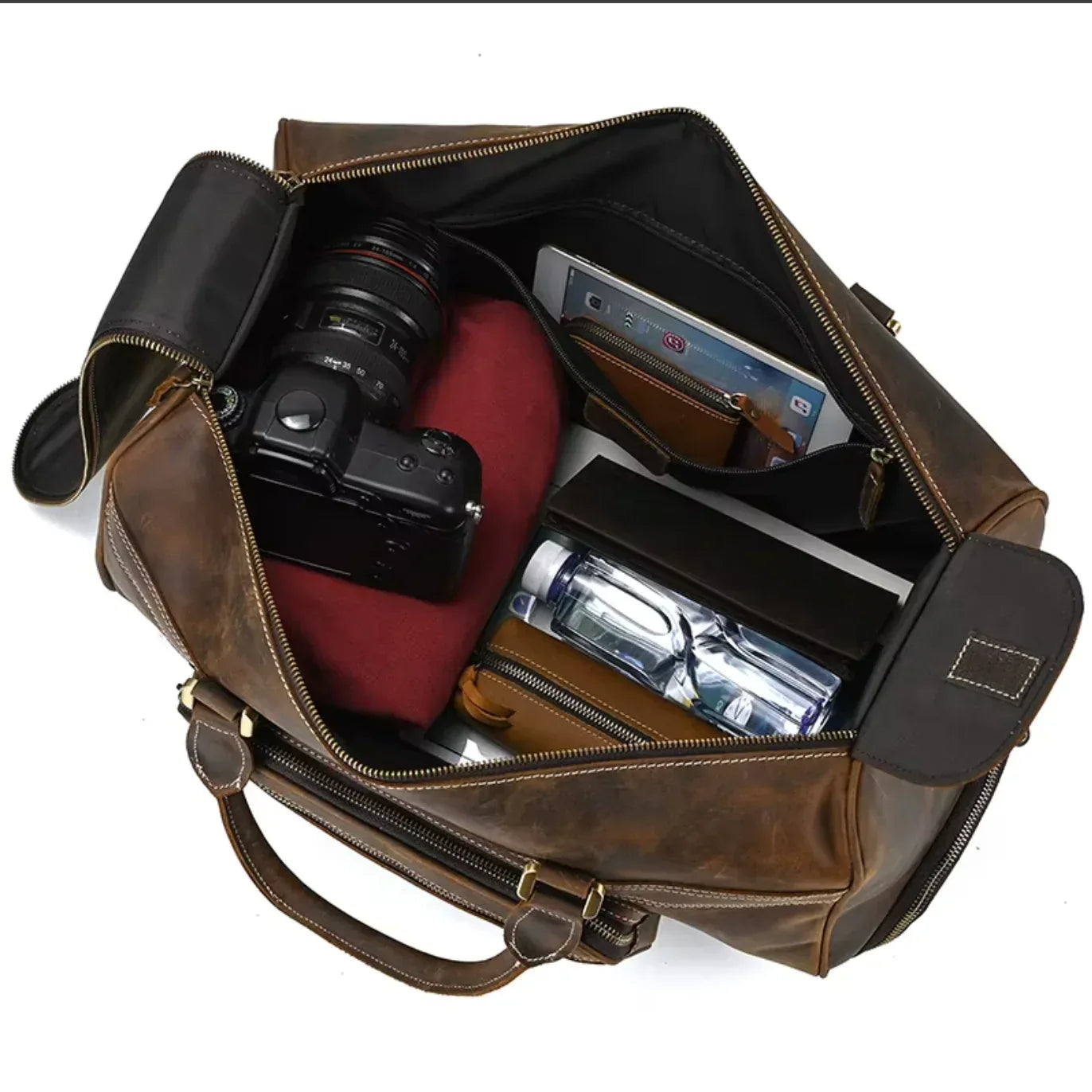 large genuine leather luggage bag wheels trolley case