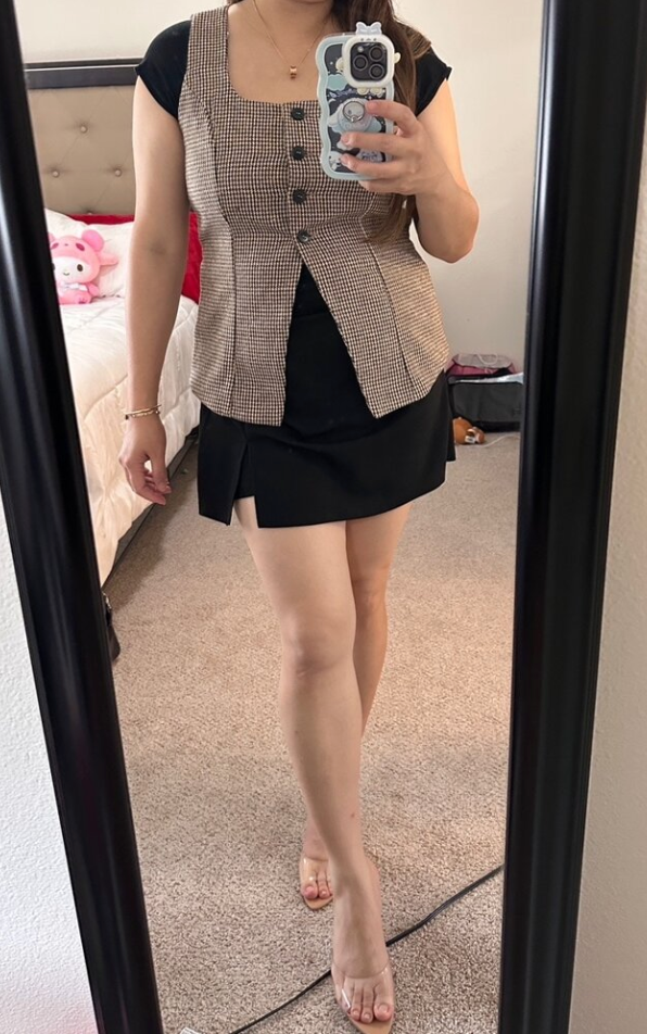 Plaid Khaki Sleeveless Tank Top Jacket