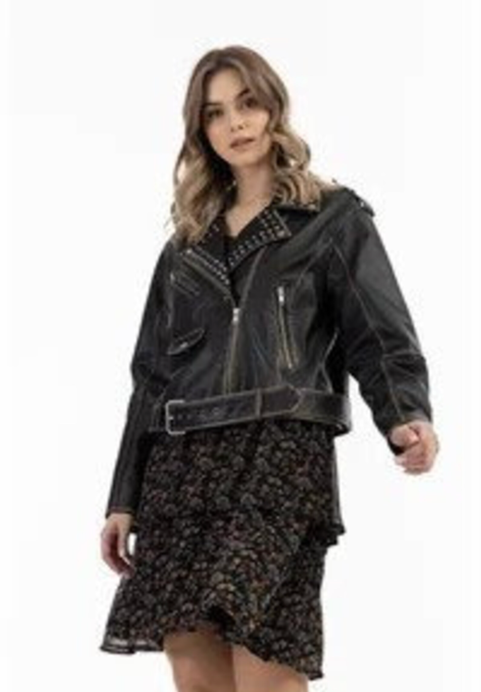 Black Studded Leather Biker Jacket Women