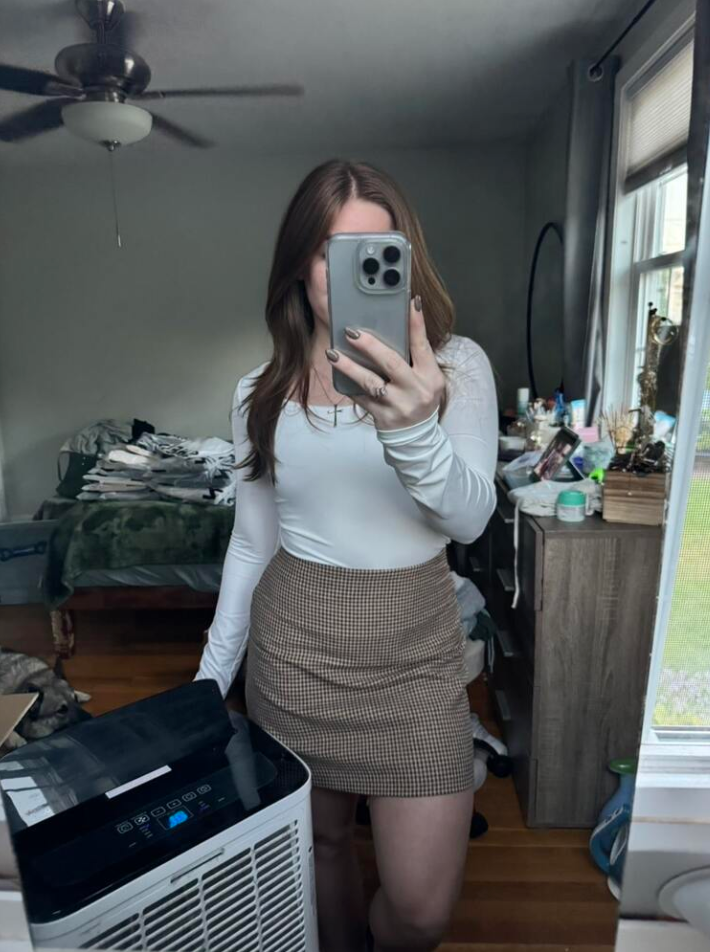 High-waisted houndstooth mini skirt
