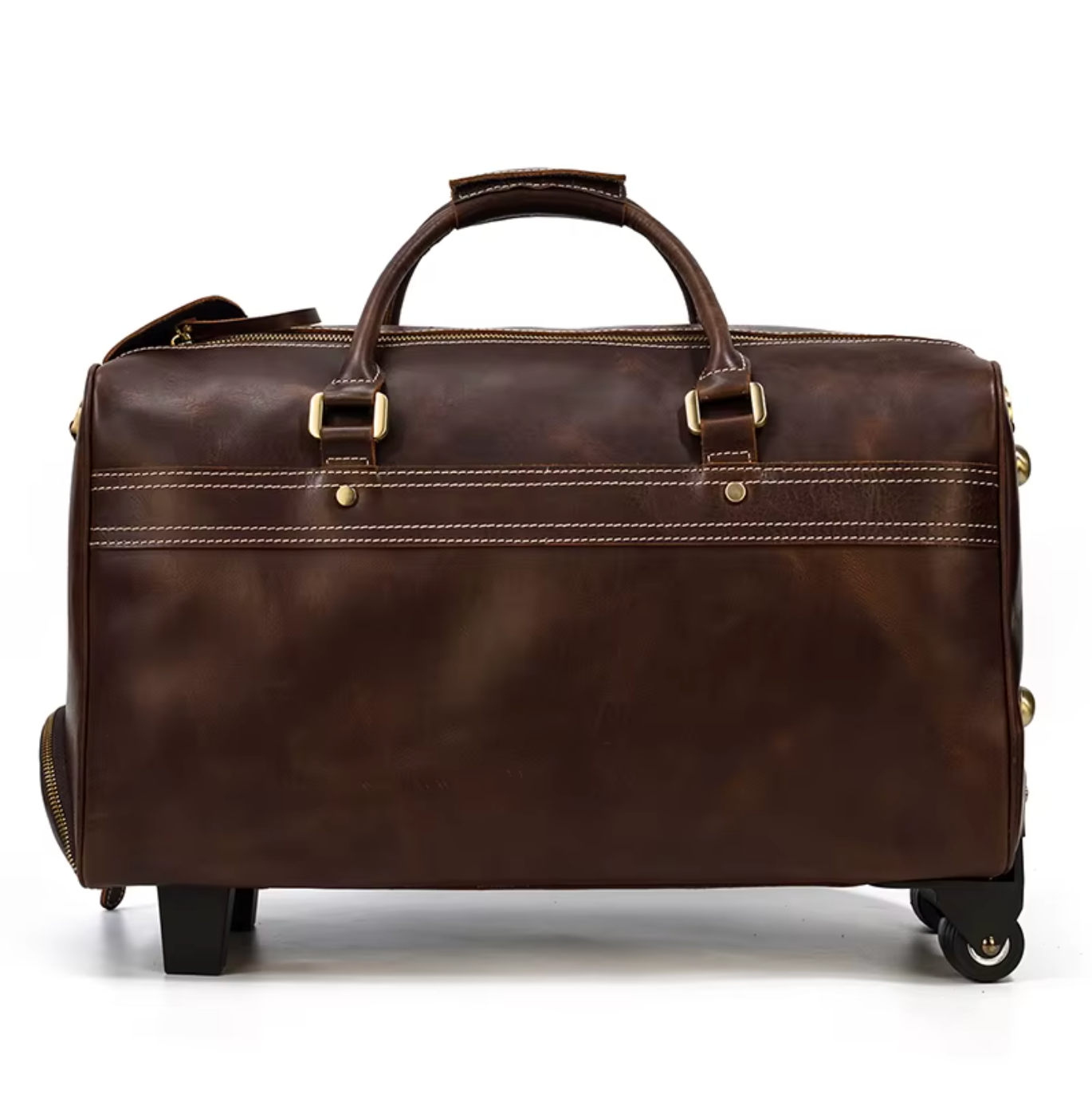 Full Grain Leather Overnight Trolley Duffle Bag with Wheels
