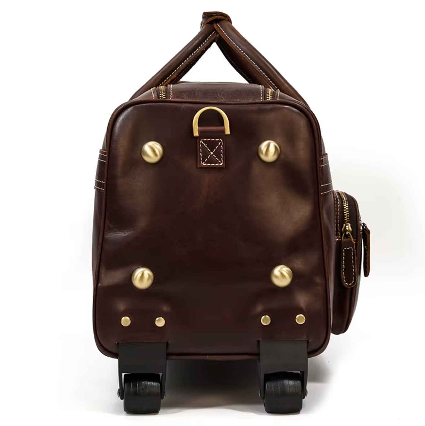 Full Grain Leather Overnight Trolley Duffle Bag with Wheels