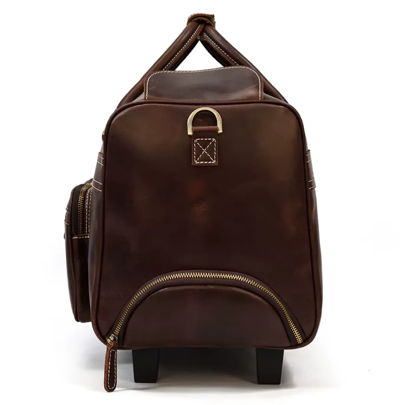 Full Grain Leather Overnight Trolley Duffle Bag with Wheels