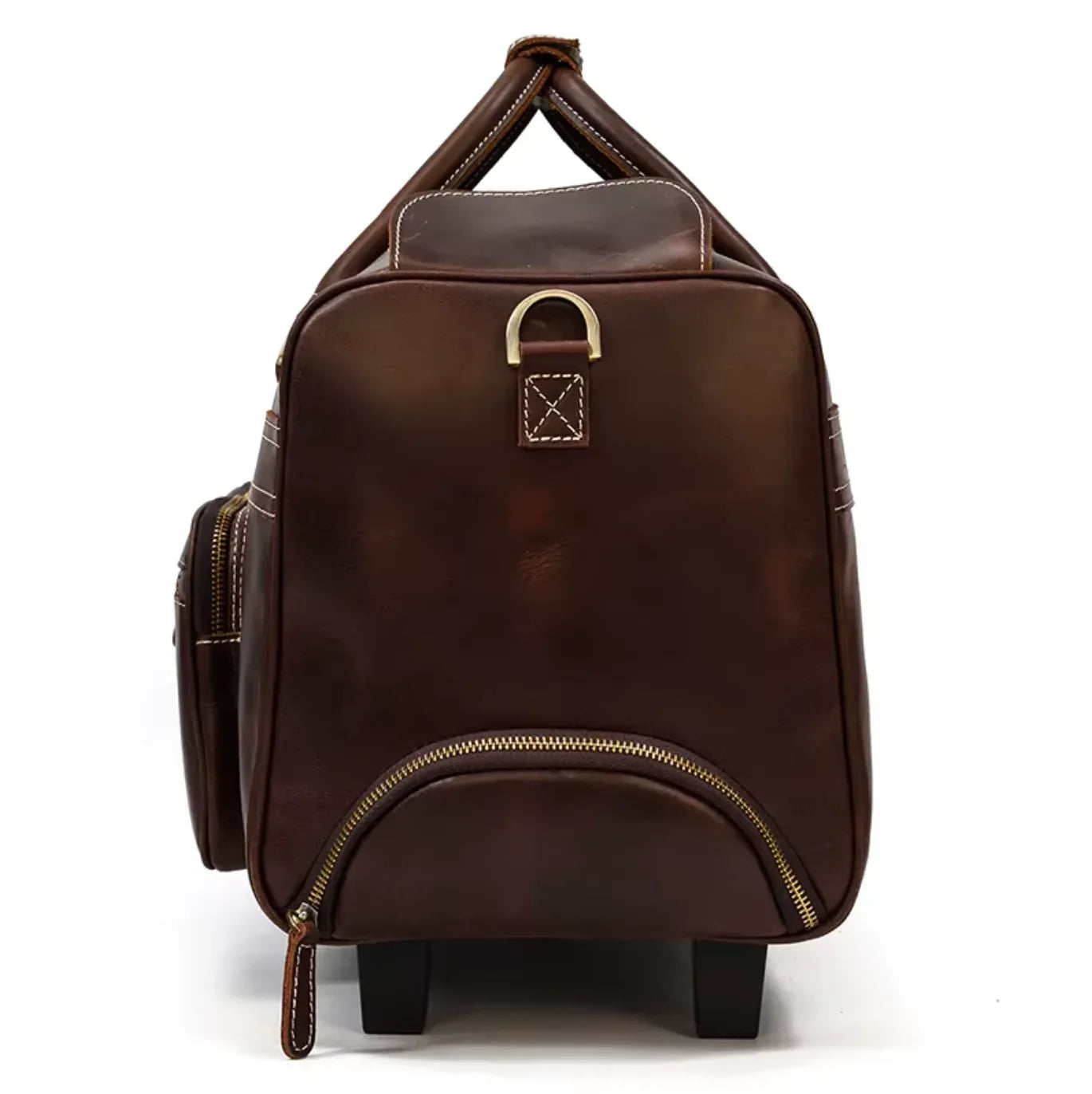 Full Grain Leather Overnight Trolley Duffle Bag with Wheels