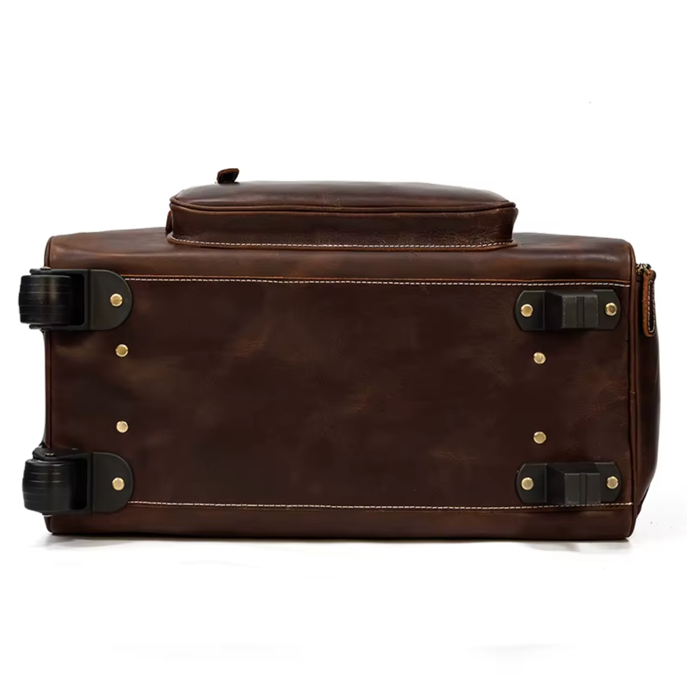 Full Grain Leather Overnight Trolley Duffle Bag with Wheels