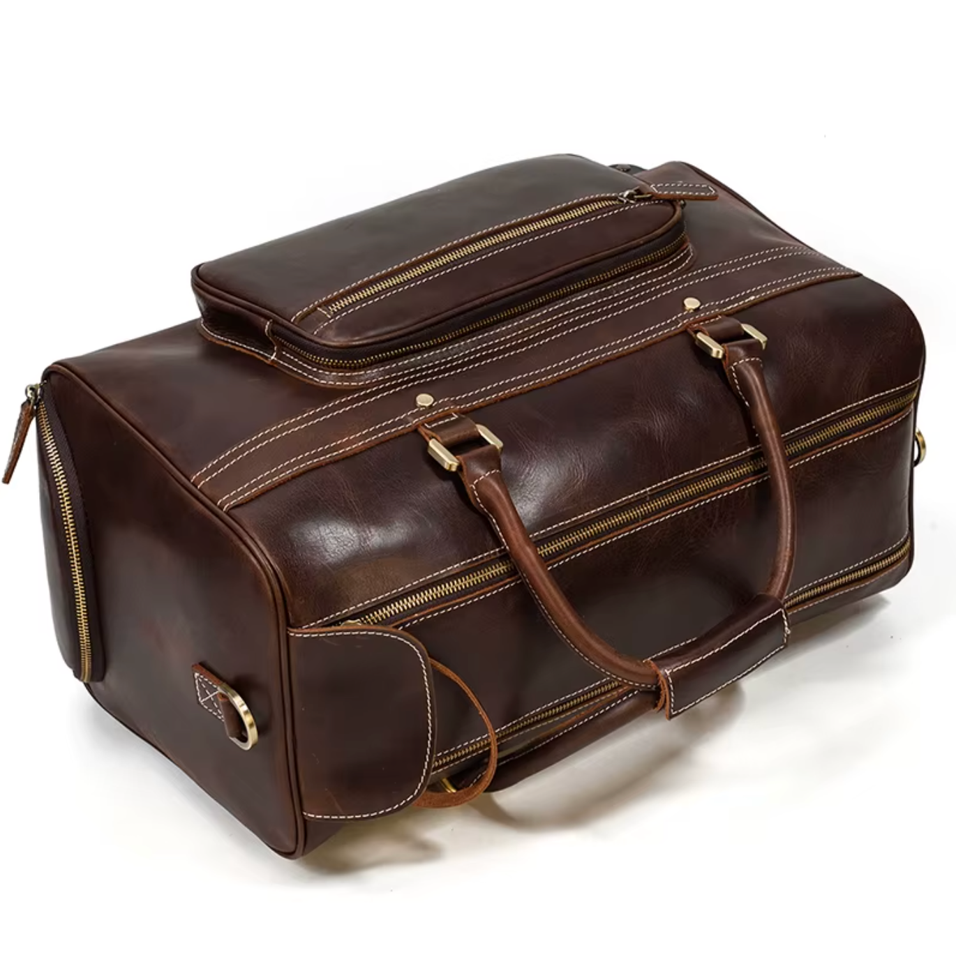 Full Grain Leather Overnight Trolley Duffle Bag with Wheels