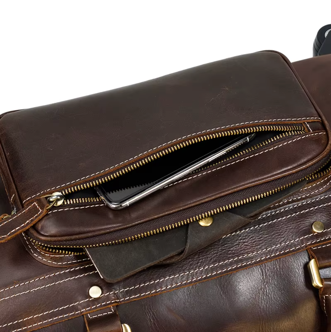 Full Grain Leather Overnight Trolley Duffle Bag with Wheels