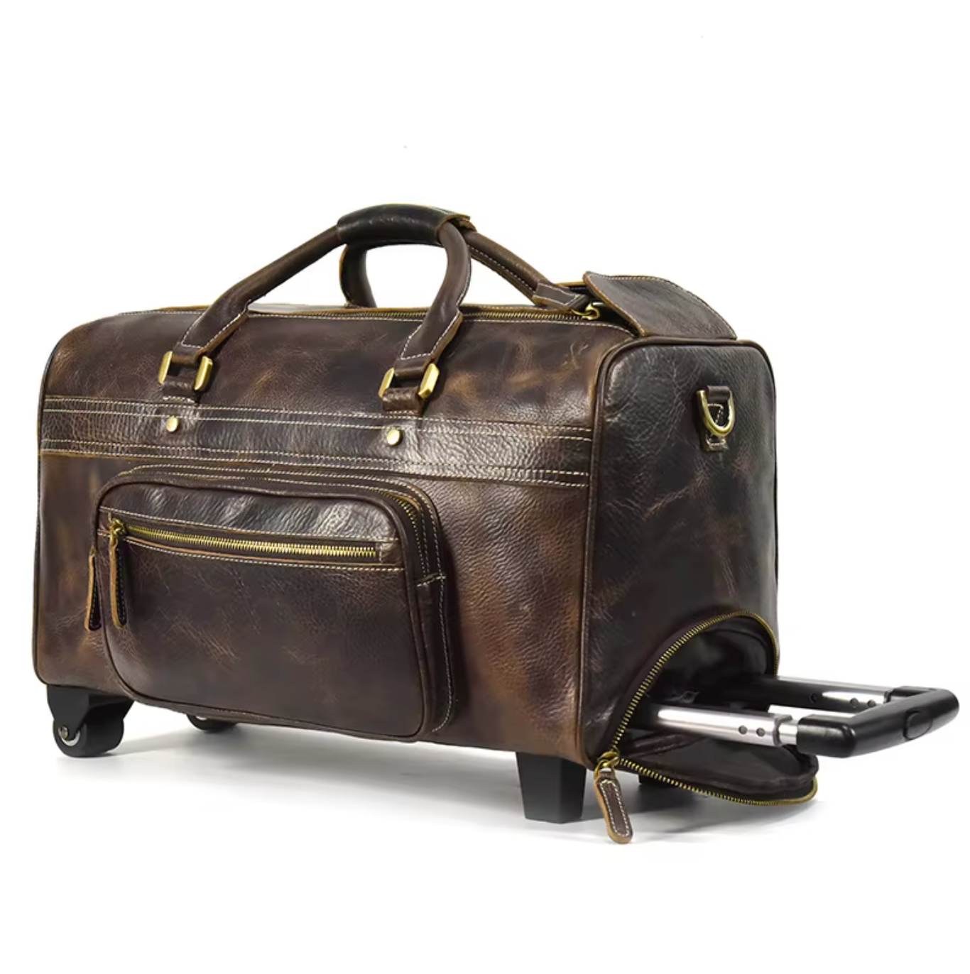 leather duffle bag with wheels