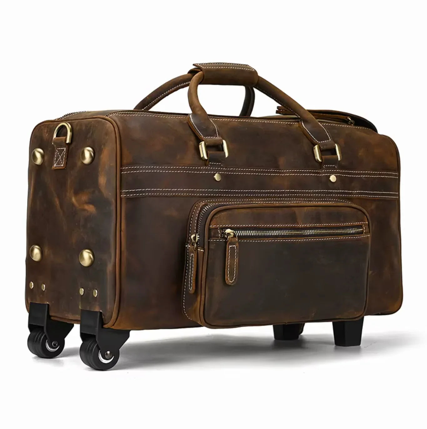 dark brown leather trolley airport duffle bag