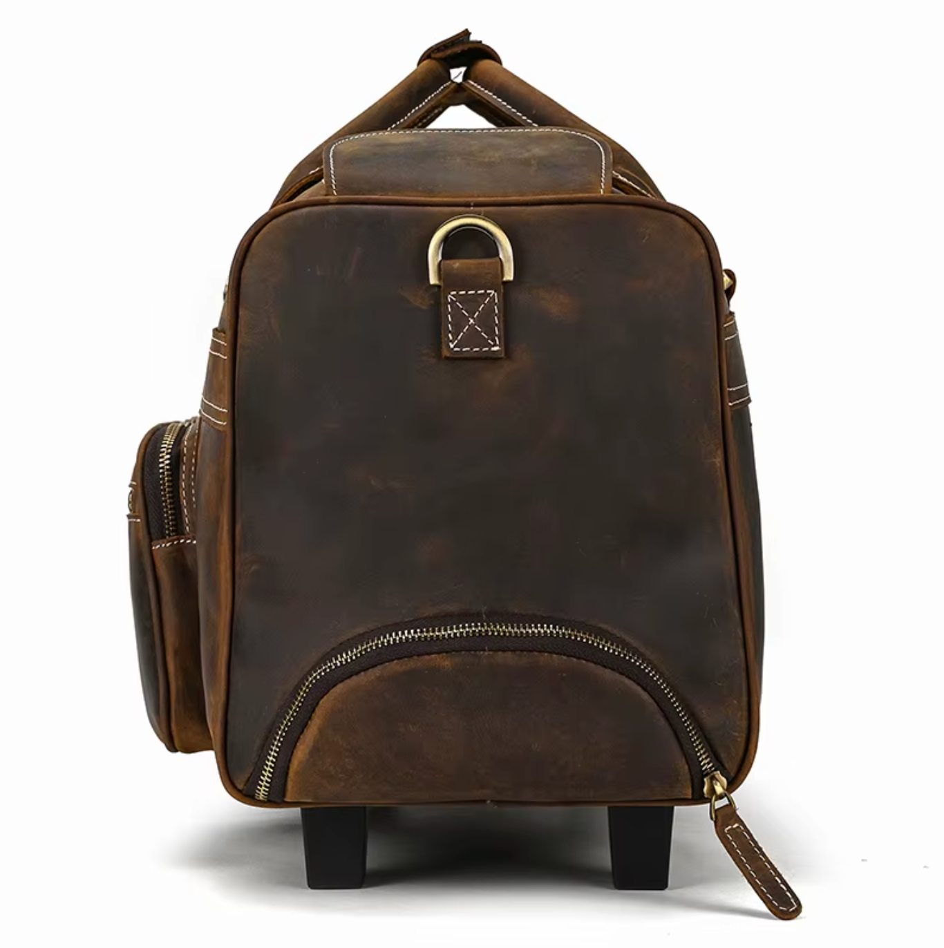 dark brown leather trolley airport duffle bag