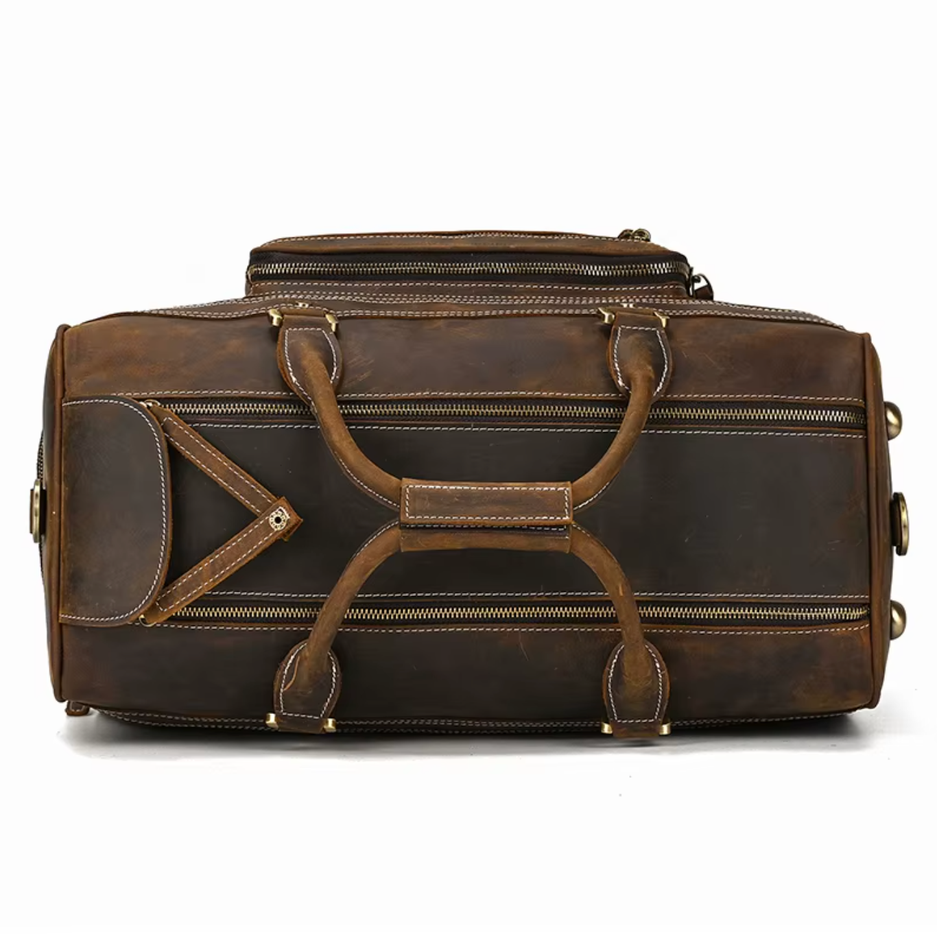 dark brown leather trolley airport duffle bag