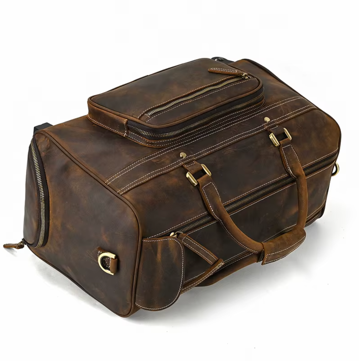 dark brown leather trolley airport duffle bag