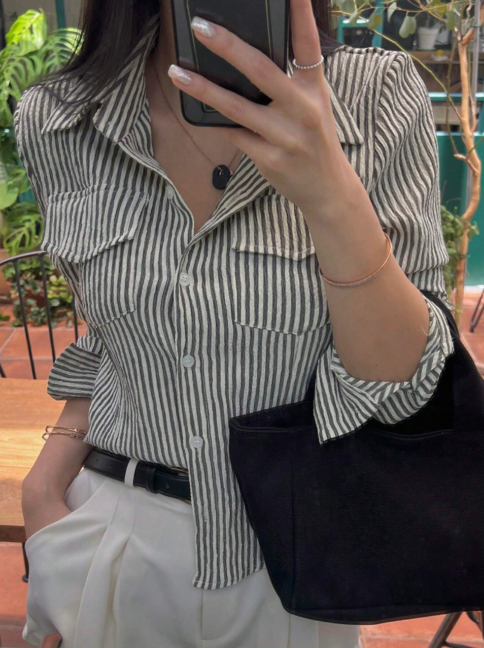 womens business casual tops striped shirt