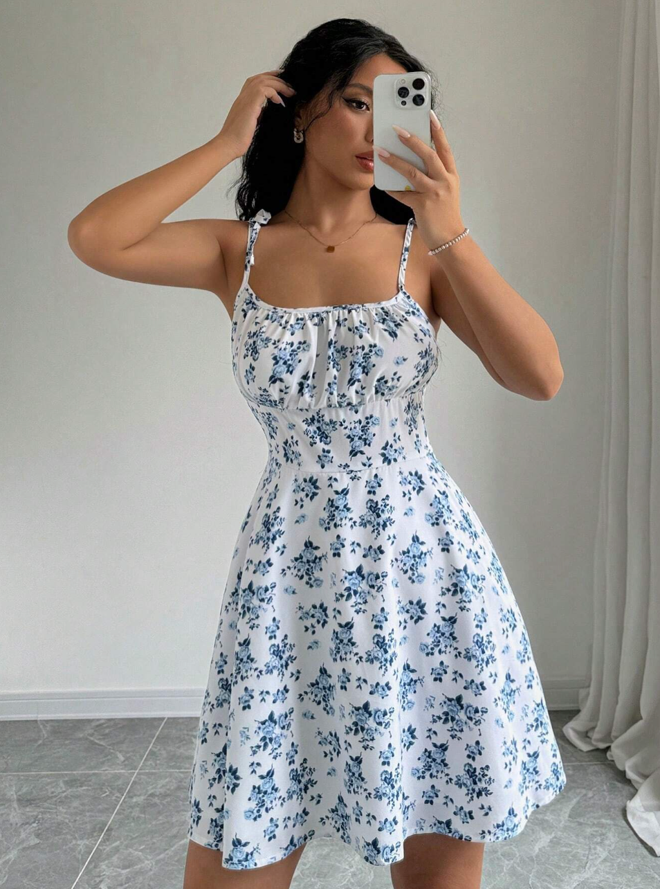 sleeveless sundress with tie shoulder straps