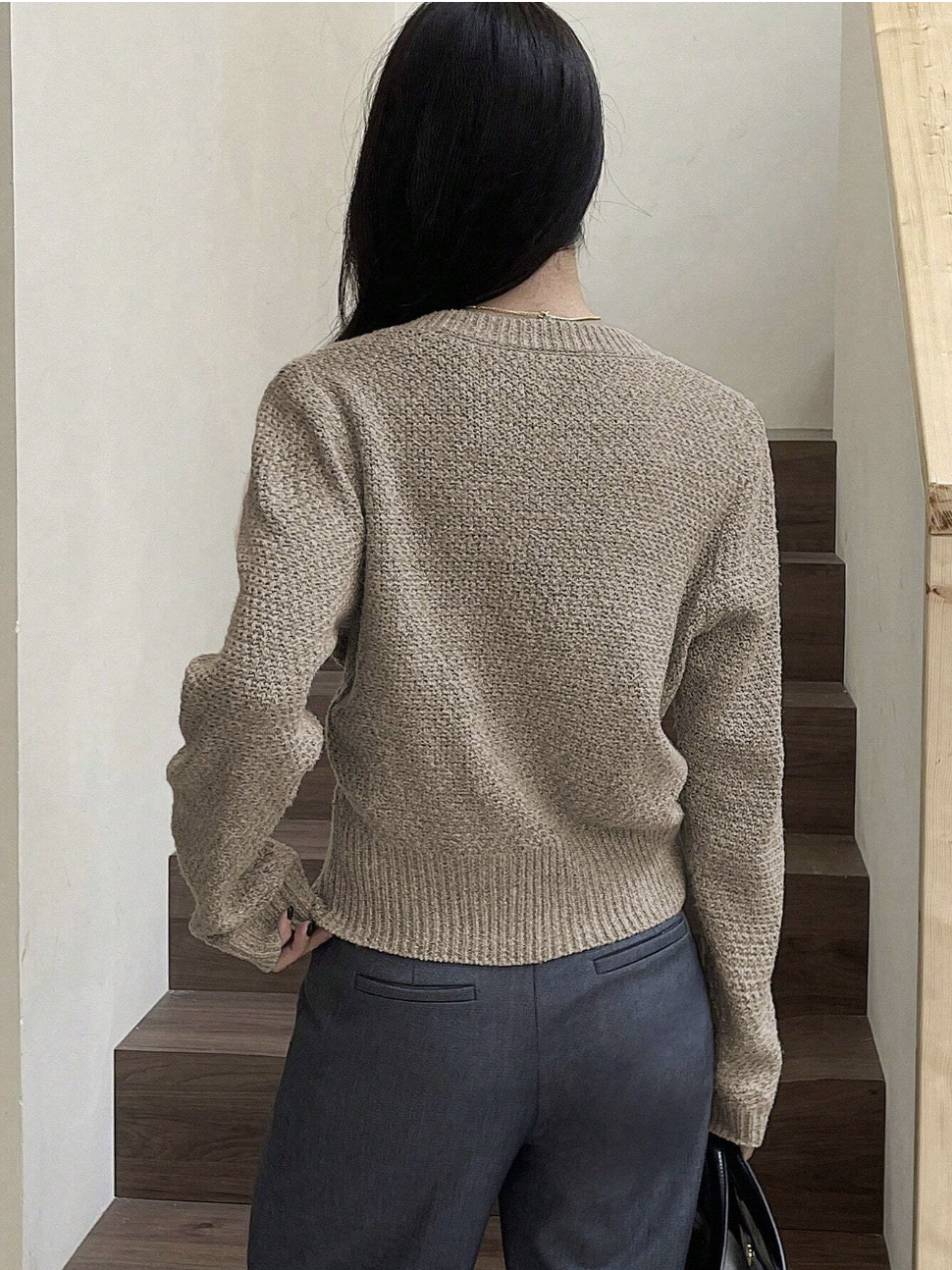 Women Grey Long Sleeve Cardigan With Buttons