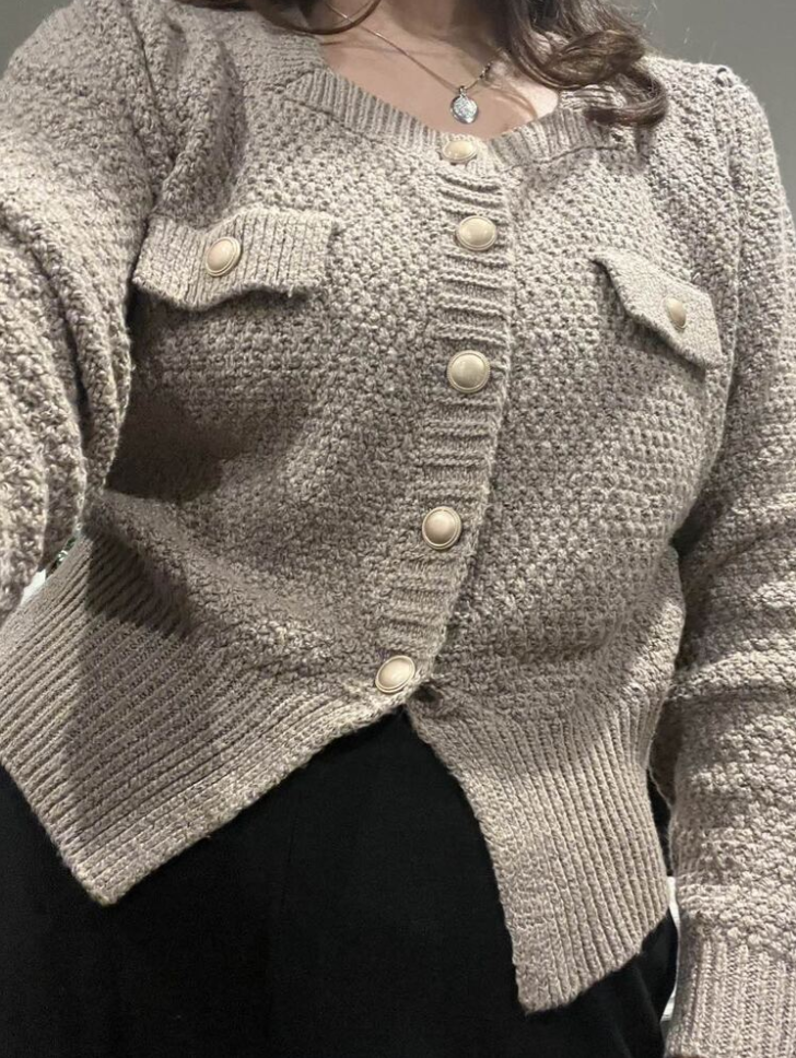 Women Grey Long Sleeve Cardigan With Buttons