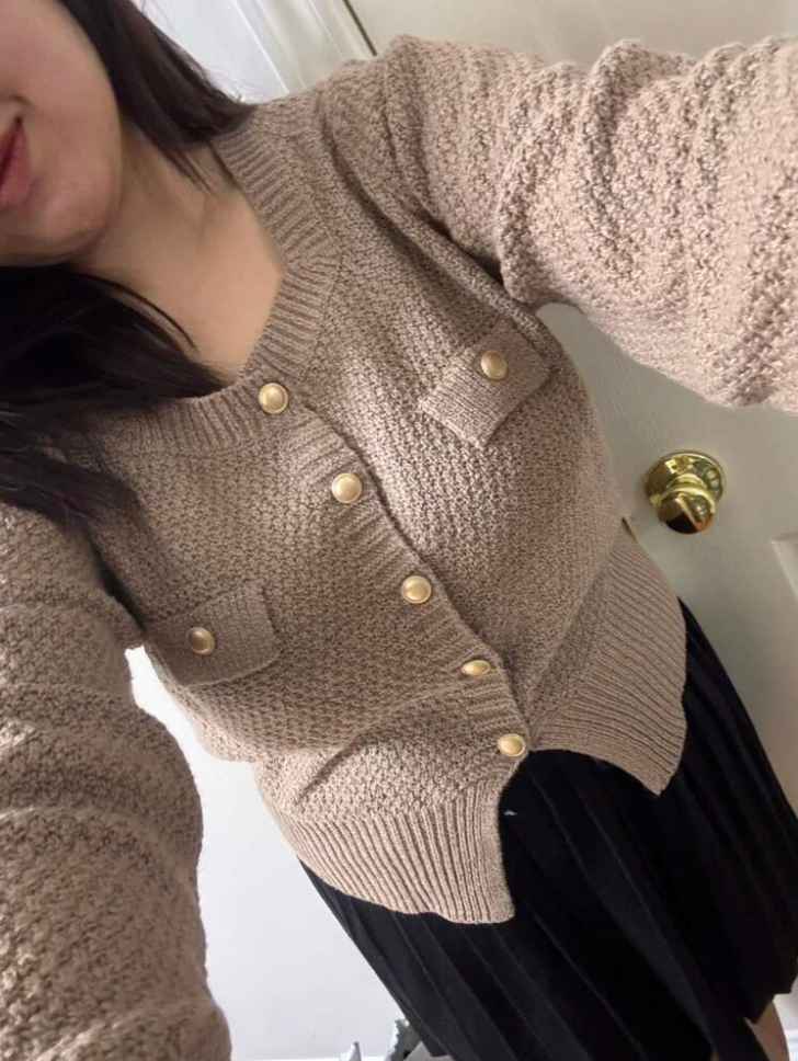 Women Grey Long Sleeve Cardigan With Buttons