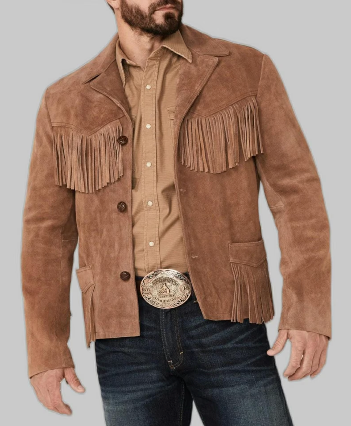 cowboy leather suede jacket with fringes