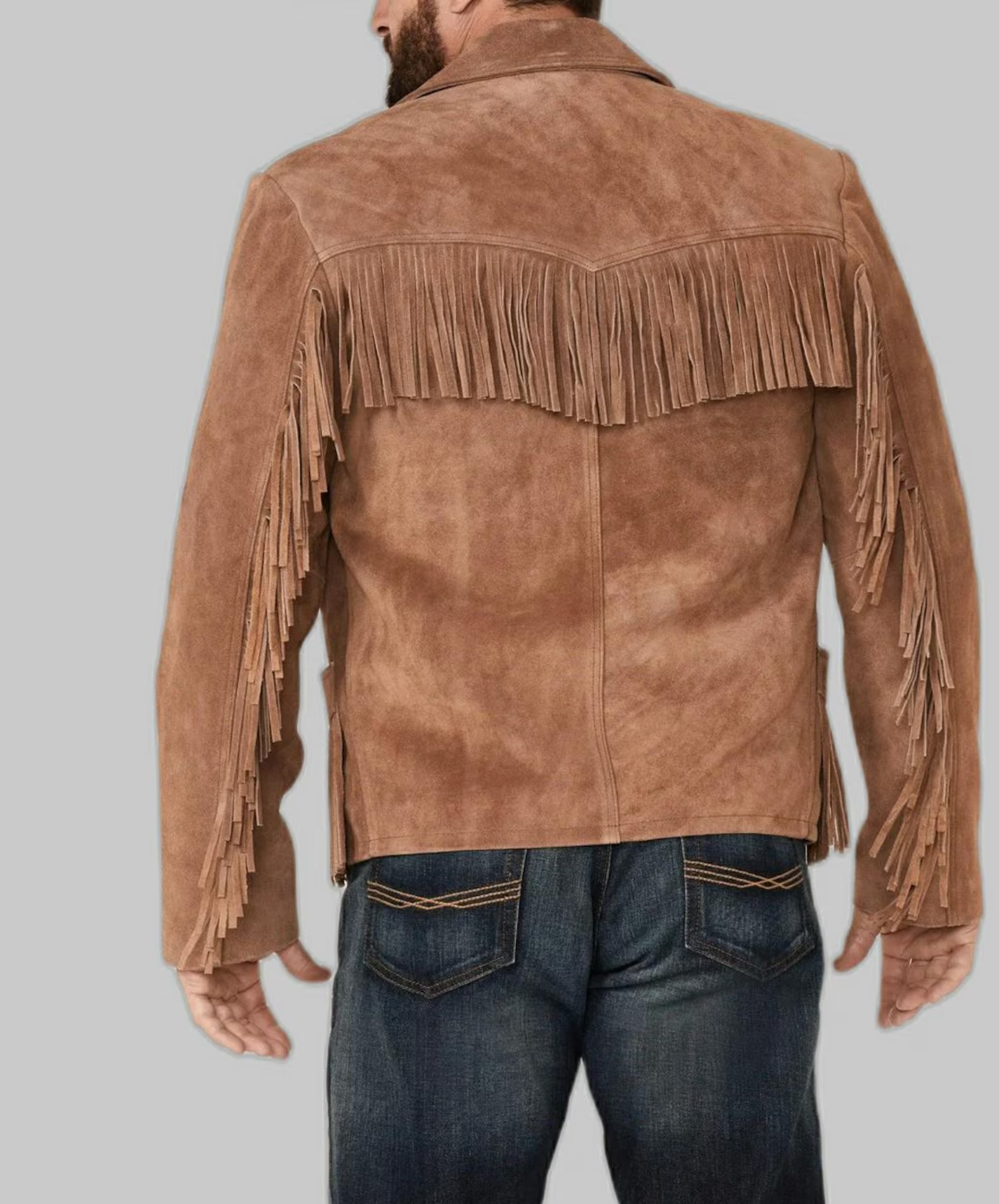 cowboy leather suede jacket with fringes