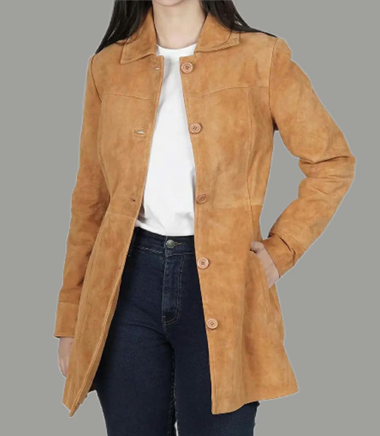 western women suede leather trench coat