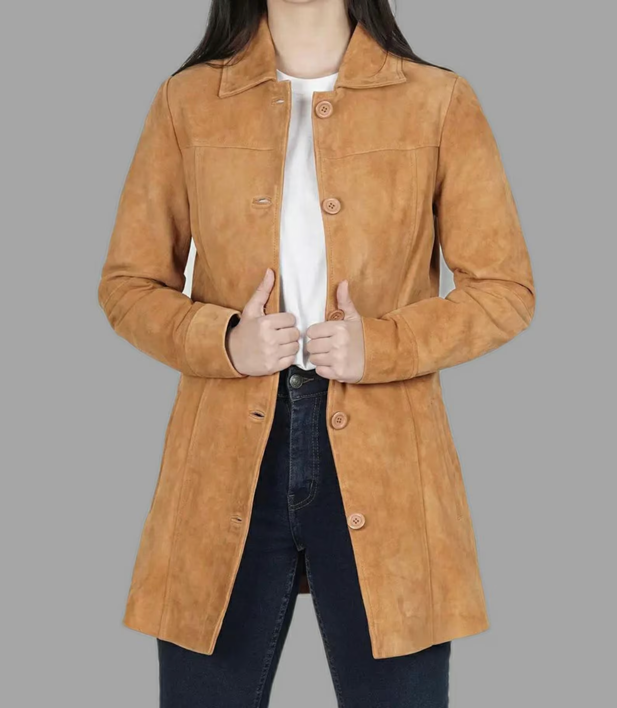western women suede leather trench coat