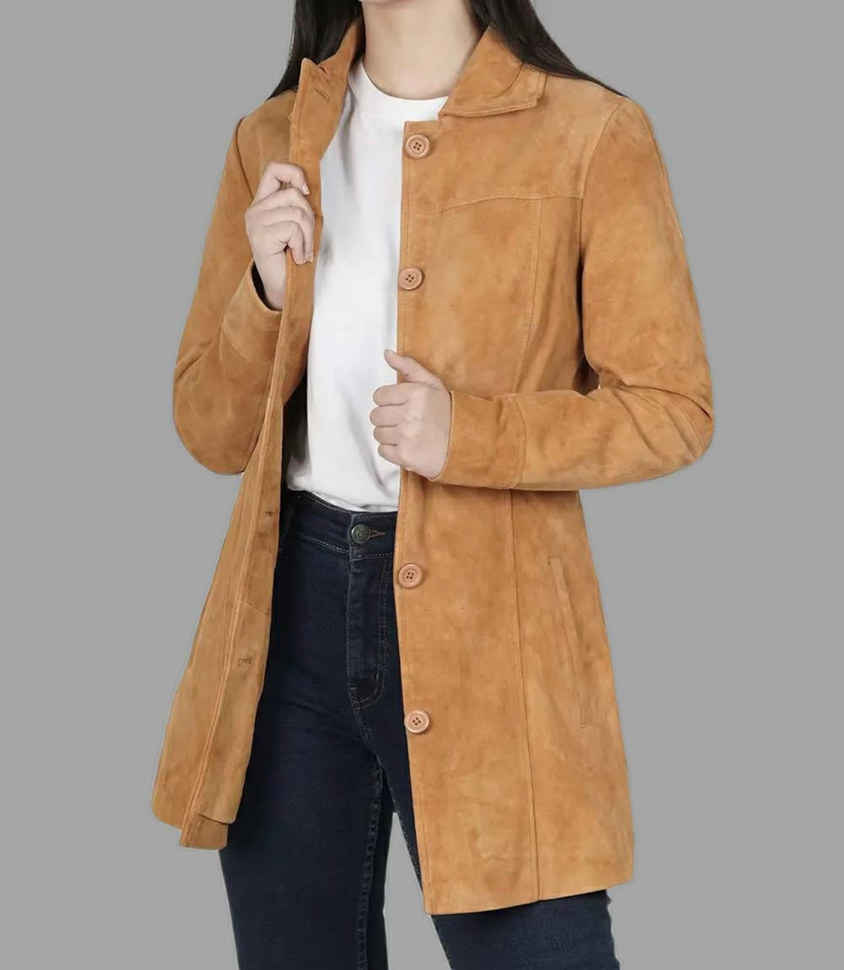 western women suede leather trench coat
