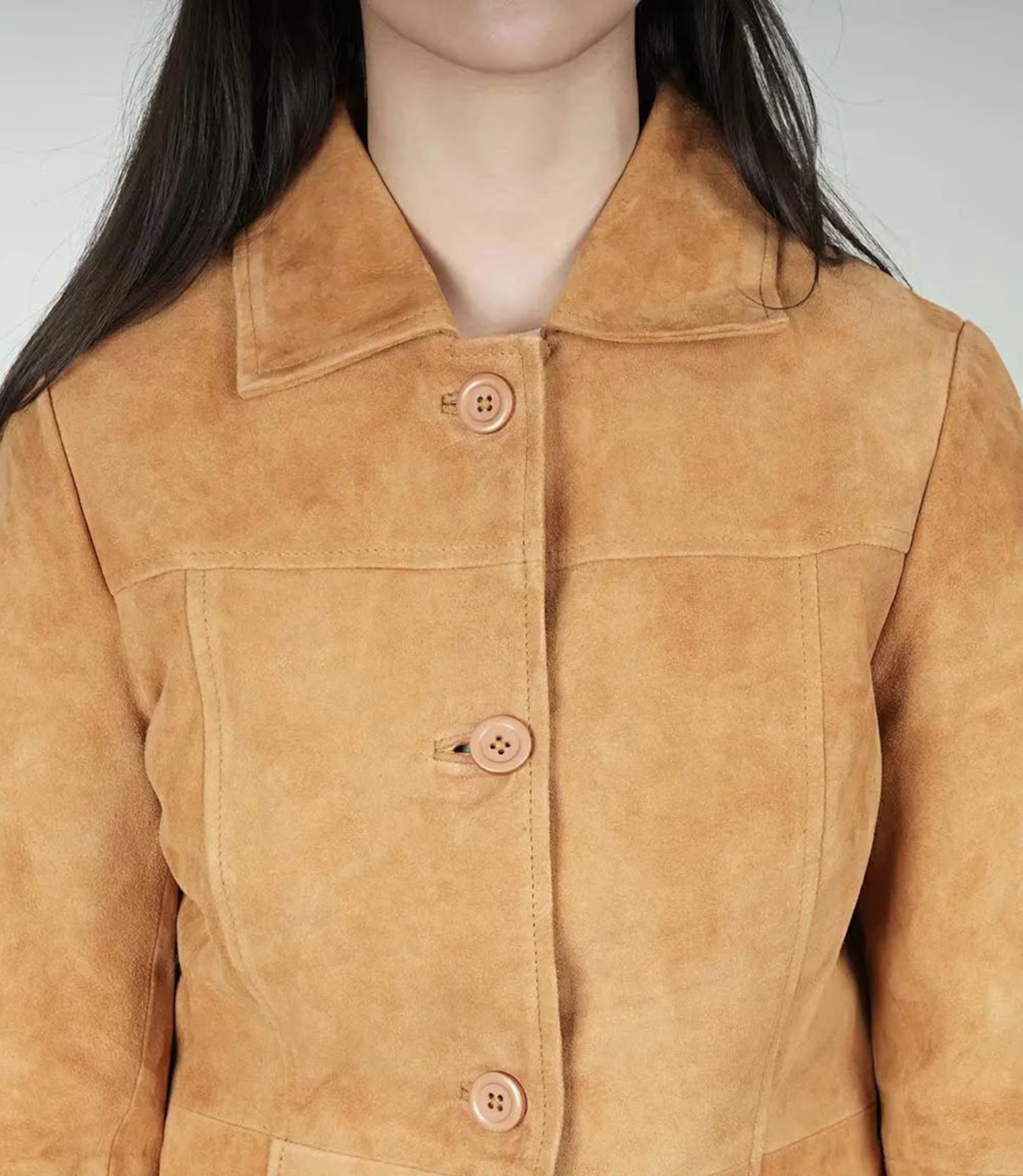 western women suede leather trench coat
