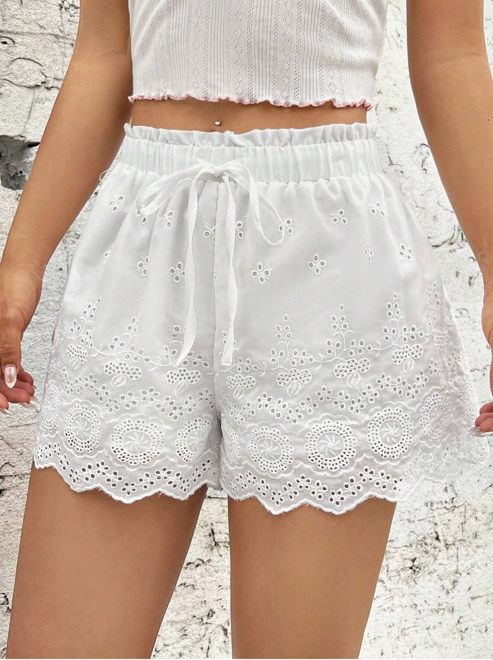 Front knot Embroidery Summer Shorts For Women