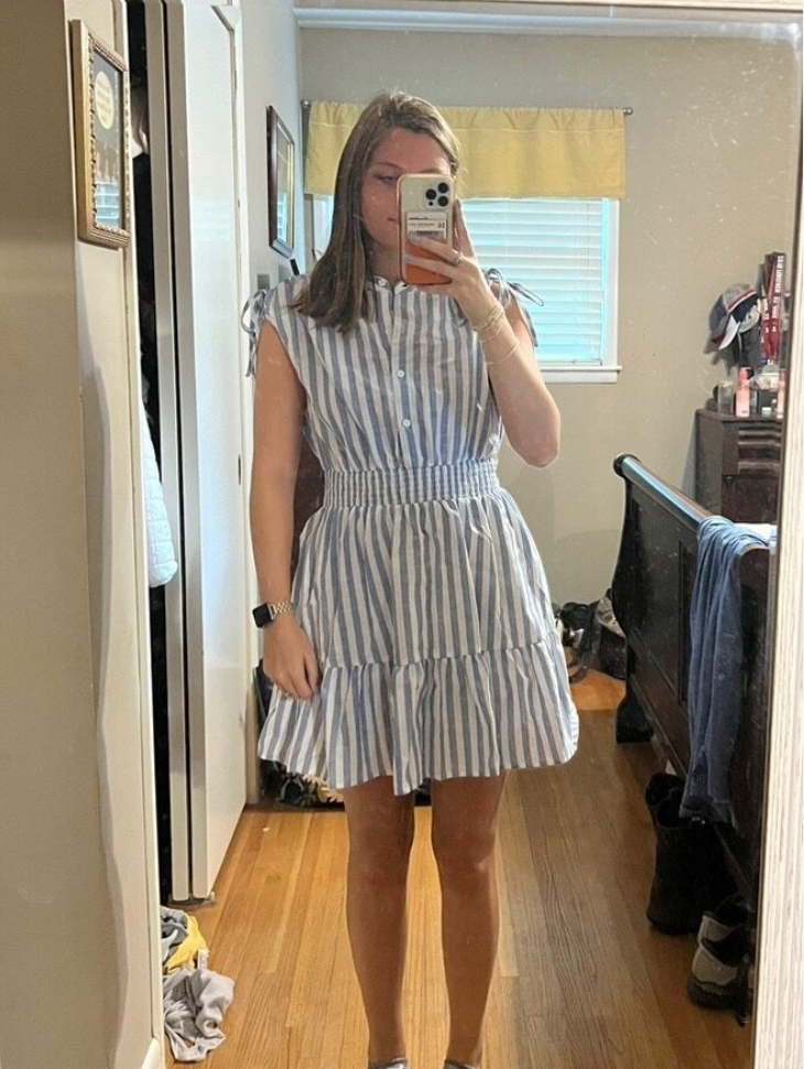 Blue and White Striped Sleeveless Summer Dress