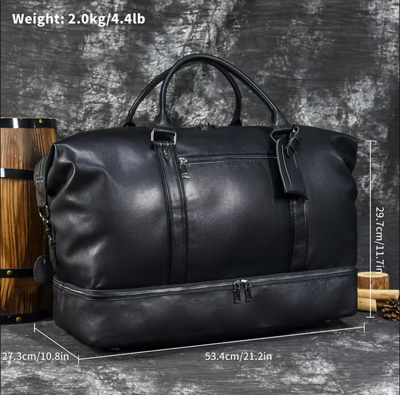 large leather travel weekender duffle bag