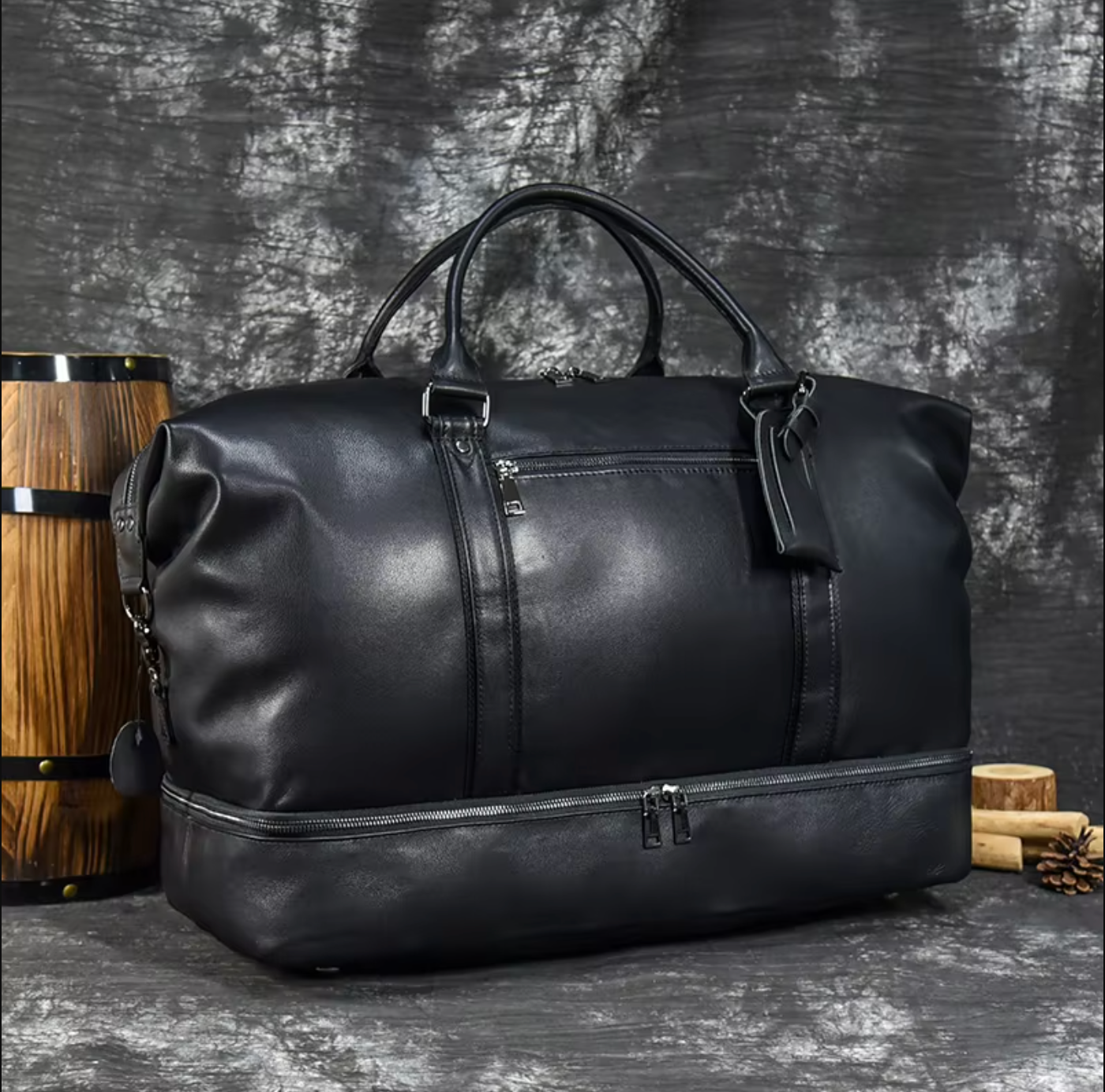 large leather travel weekender duffle bag