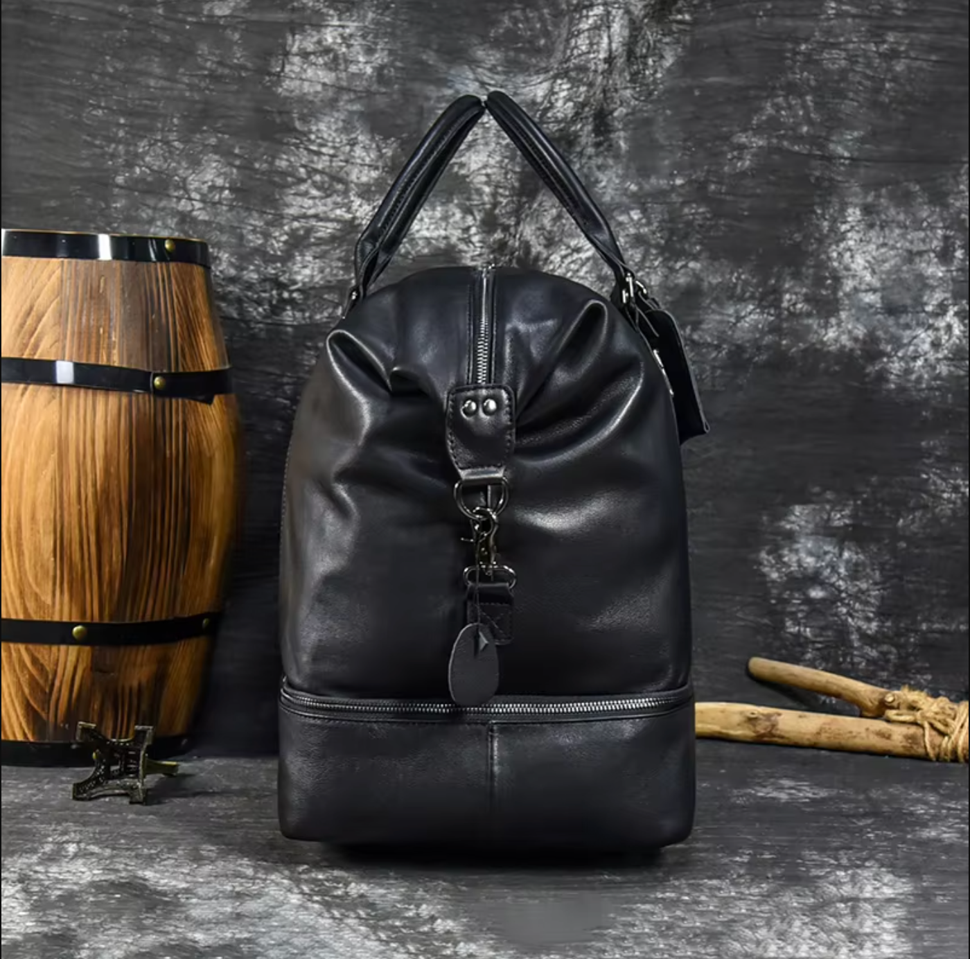 large leather travel weekender duffle bag
