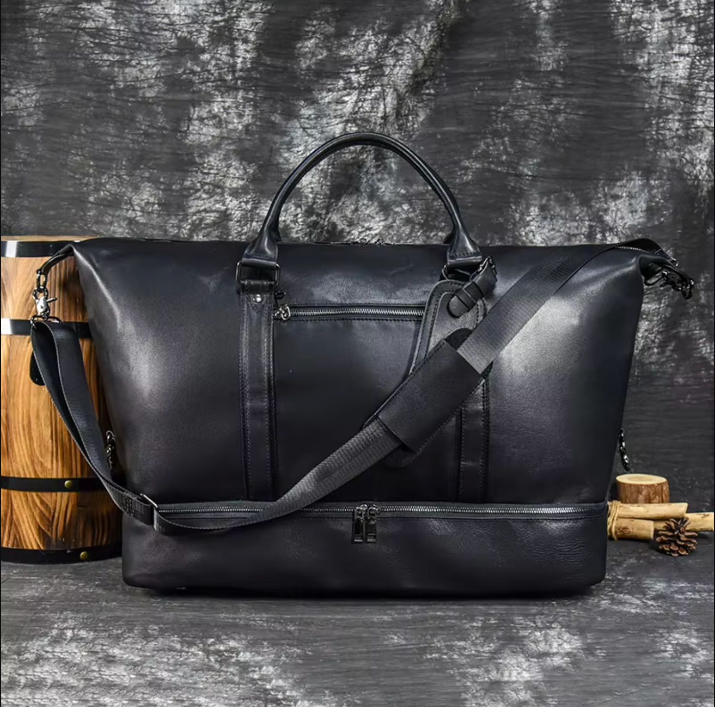 large leather travel weekender duffle bag