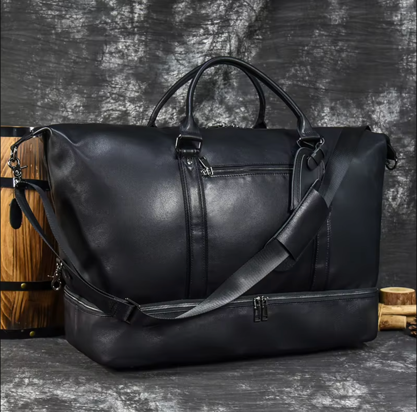 large leather travel weekender duffle bag