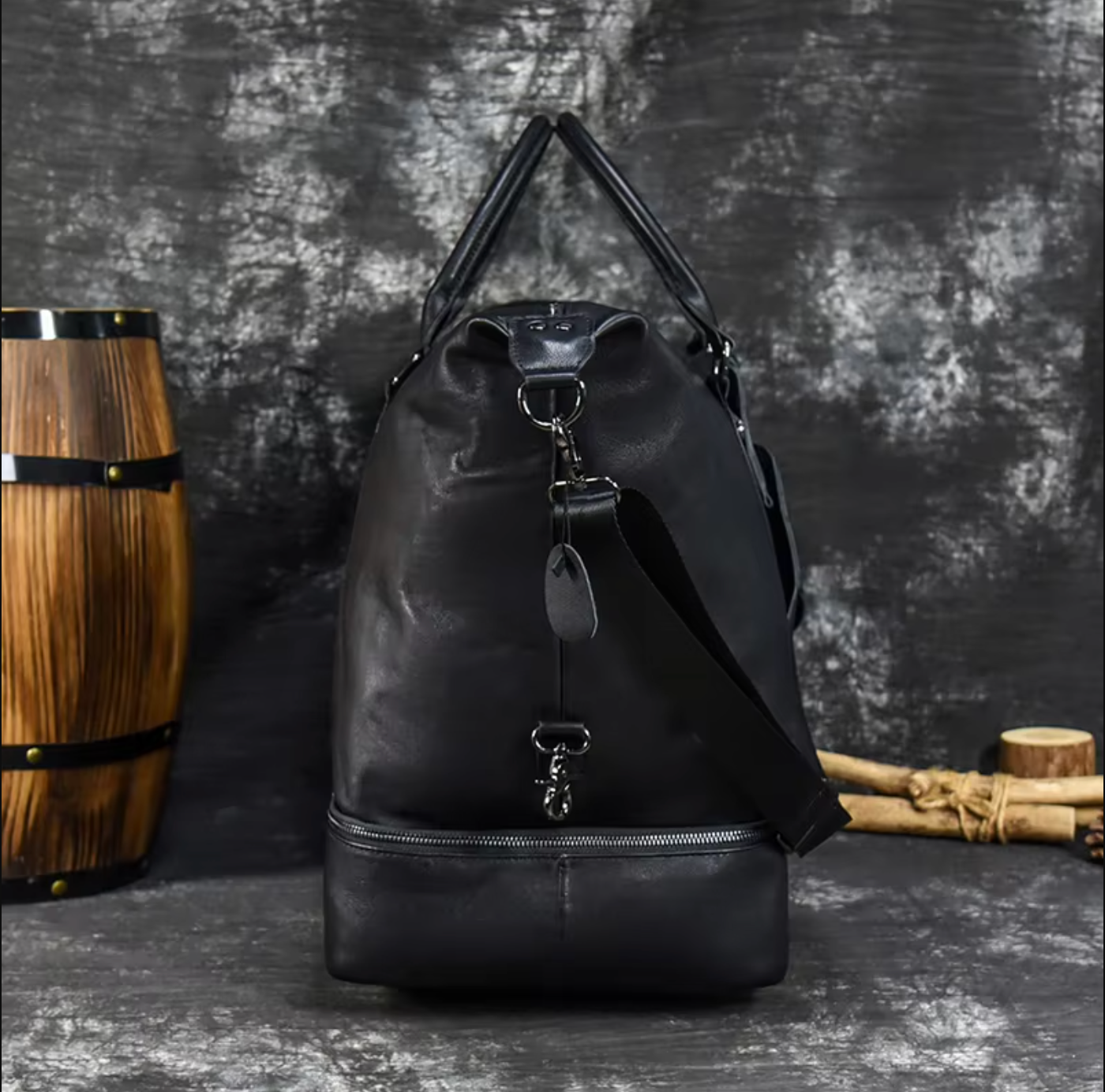 large leather travel weekender duffle bag