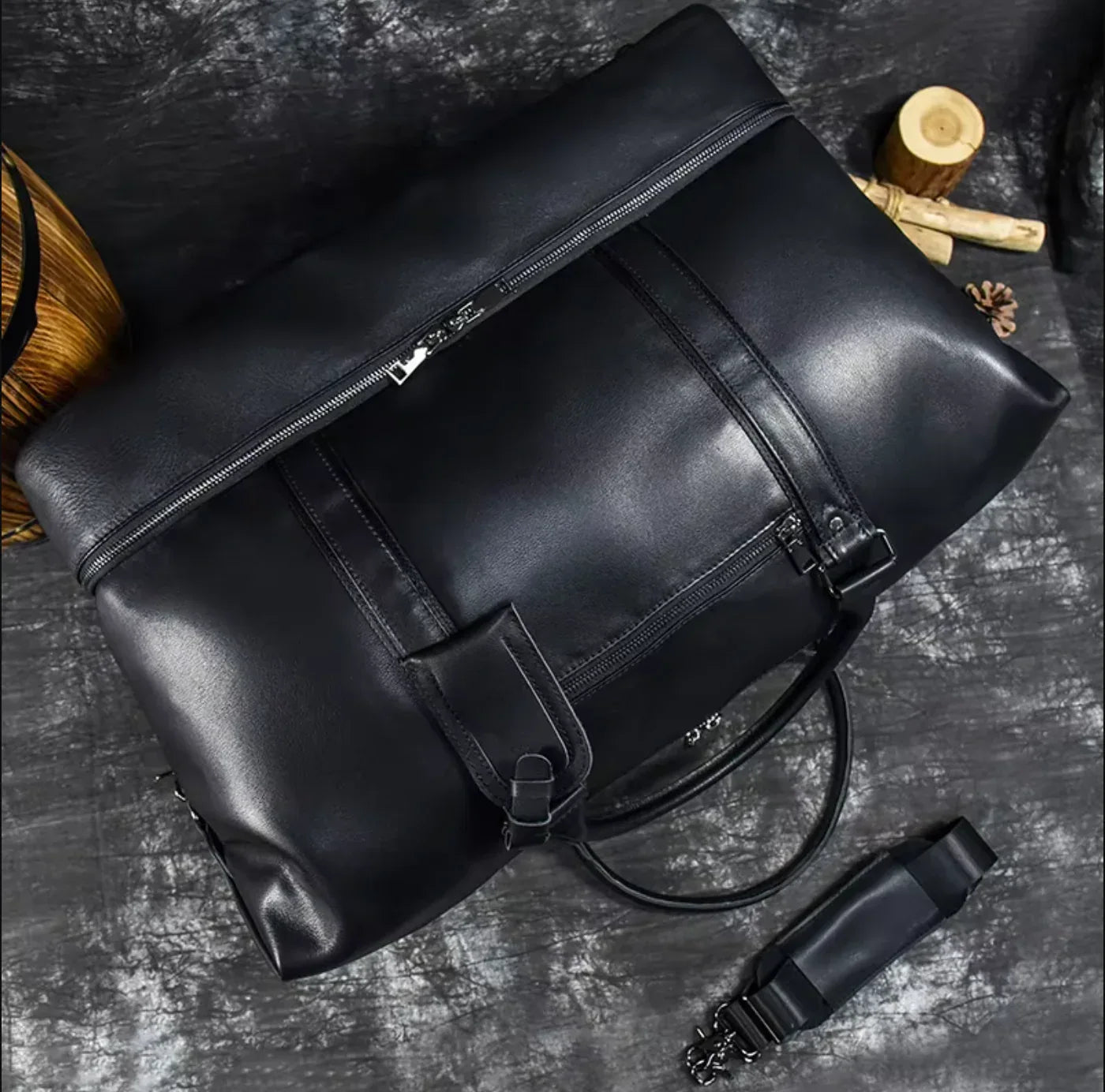 large leather travel weekender duffle bag