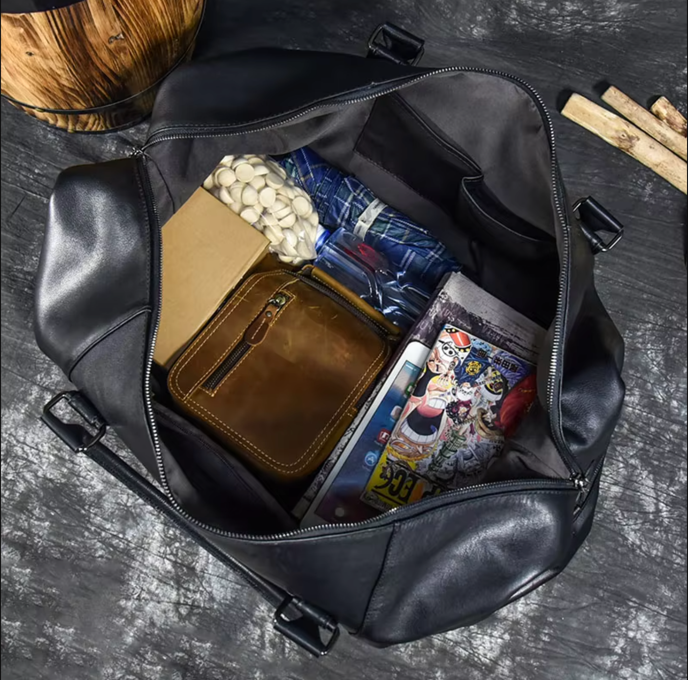 large leather travel weekender duffle bag