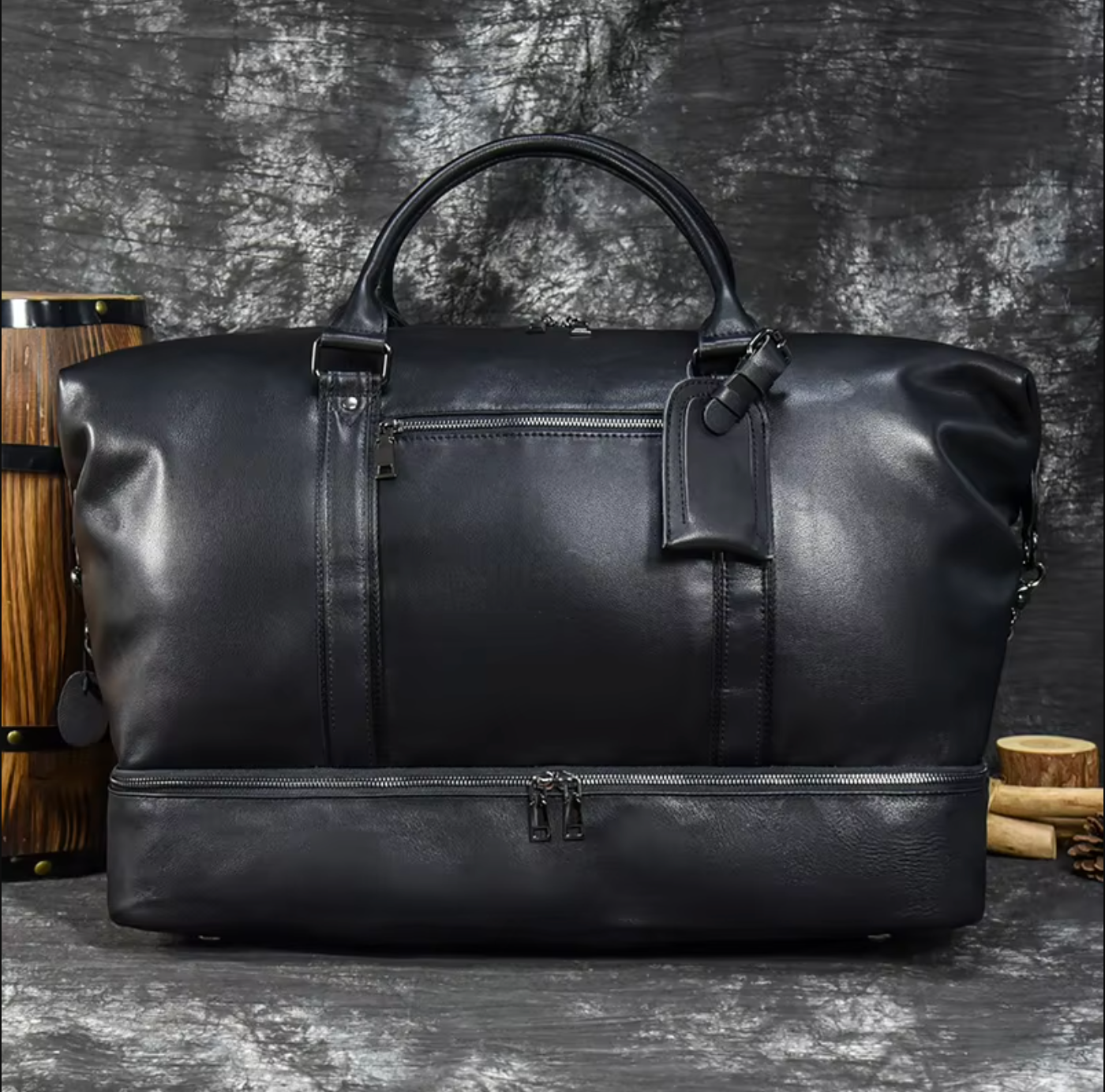 large leather travel weekender duffle bag