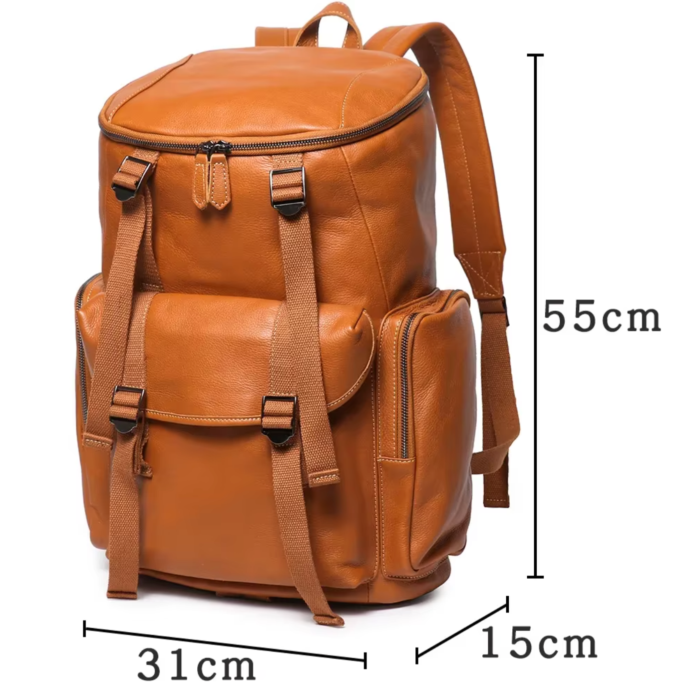 large leather backpack travel and hiking