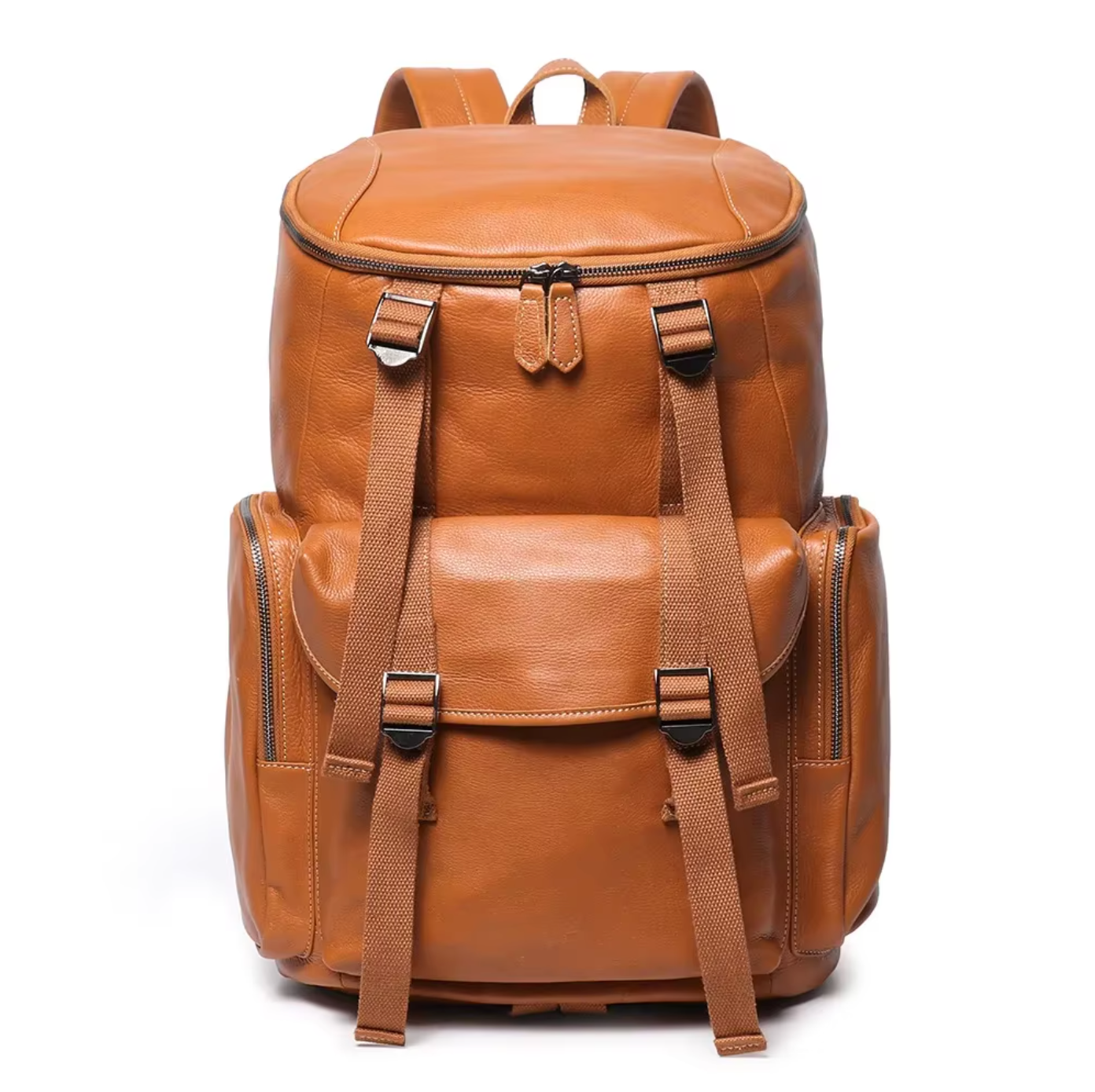 large leather backpack travel and hiking