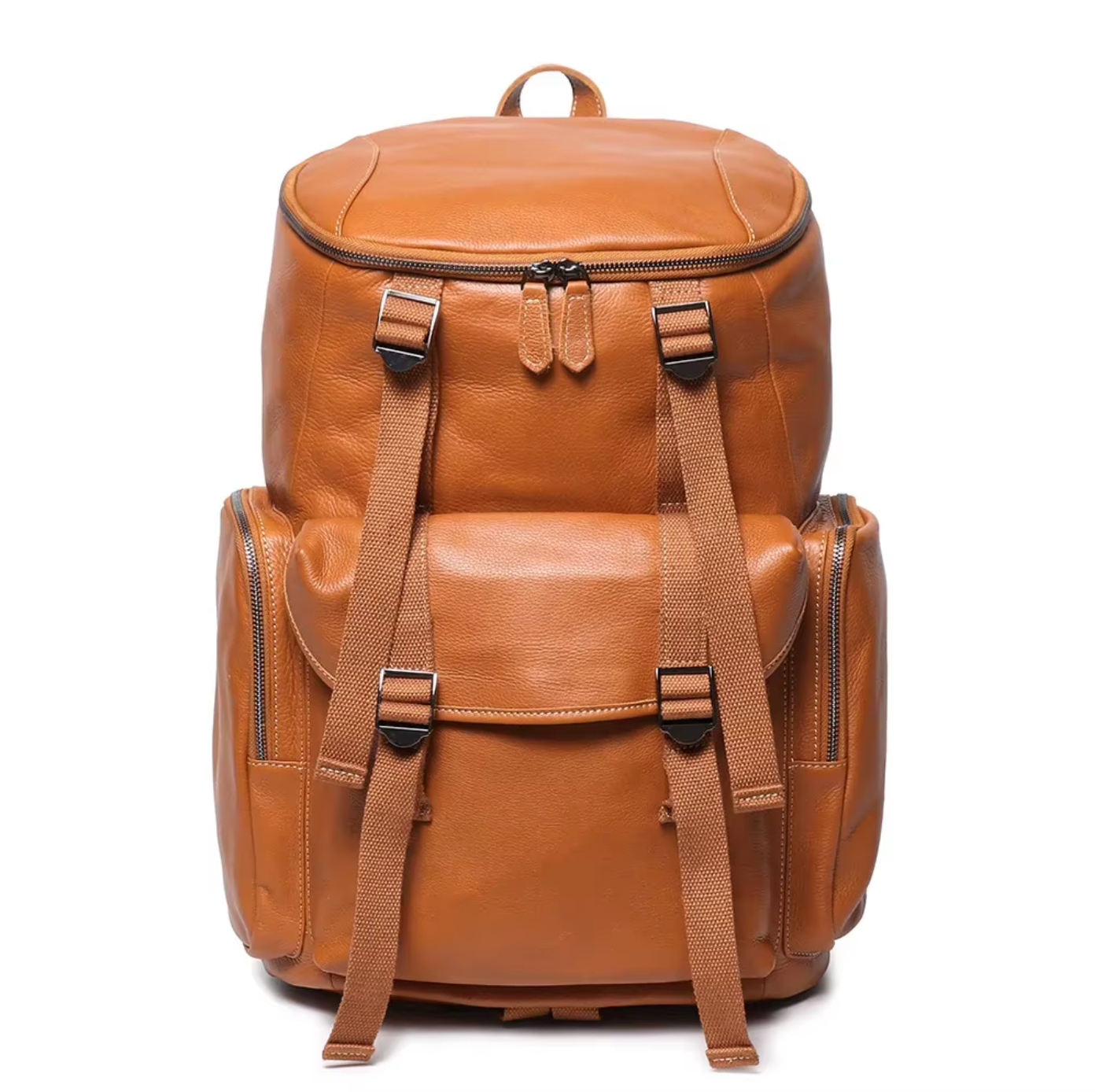 large leather backpack travel and hiking