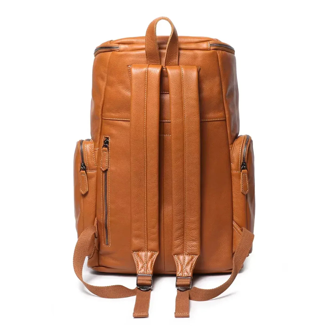 large leather backpack travel and hiking
