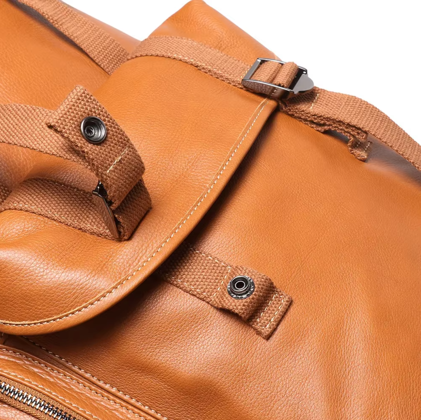 large leather backpack travel and hiking