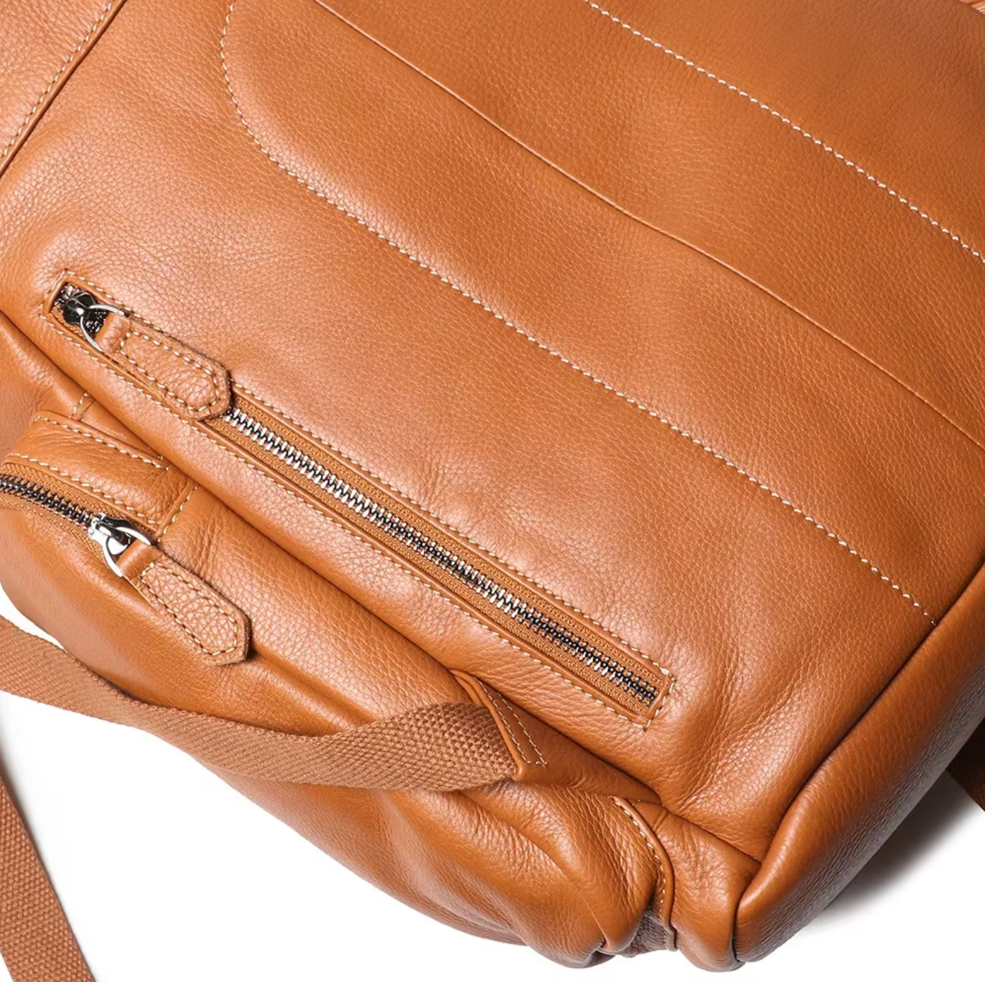 large leather backpack travel and hiking