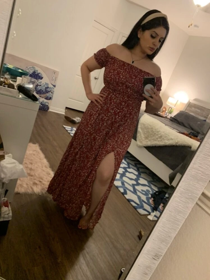 Off Shoulder Dress With Slit Hem
