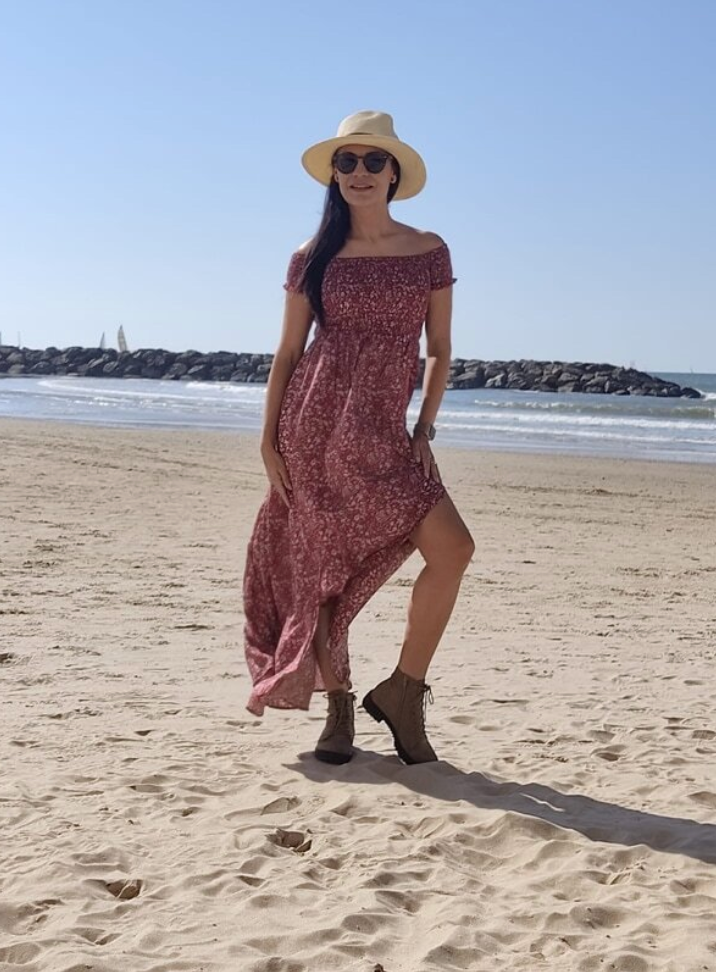 Off Shoulder Dress With Slit Hem