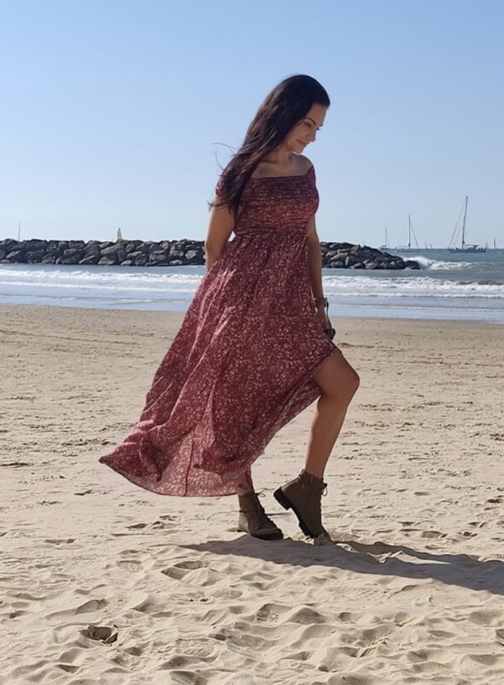 Off Shoulder Dress With Slit Hem
