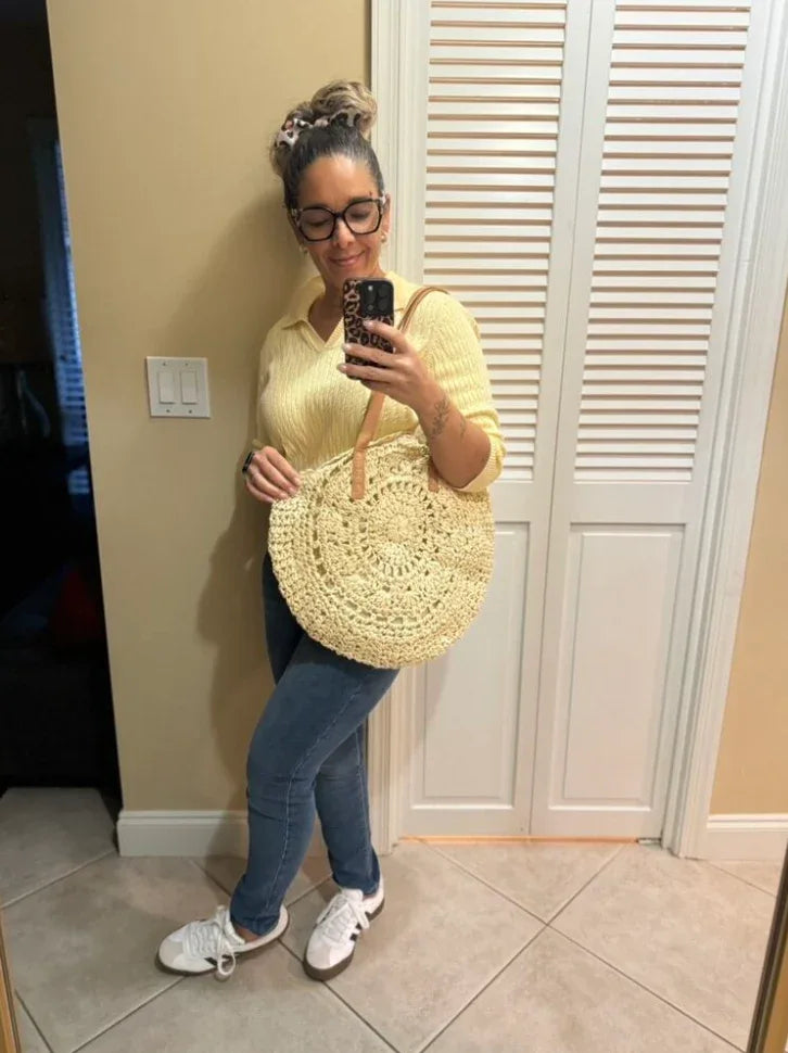 Women Straw Bag Summer Round Purse