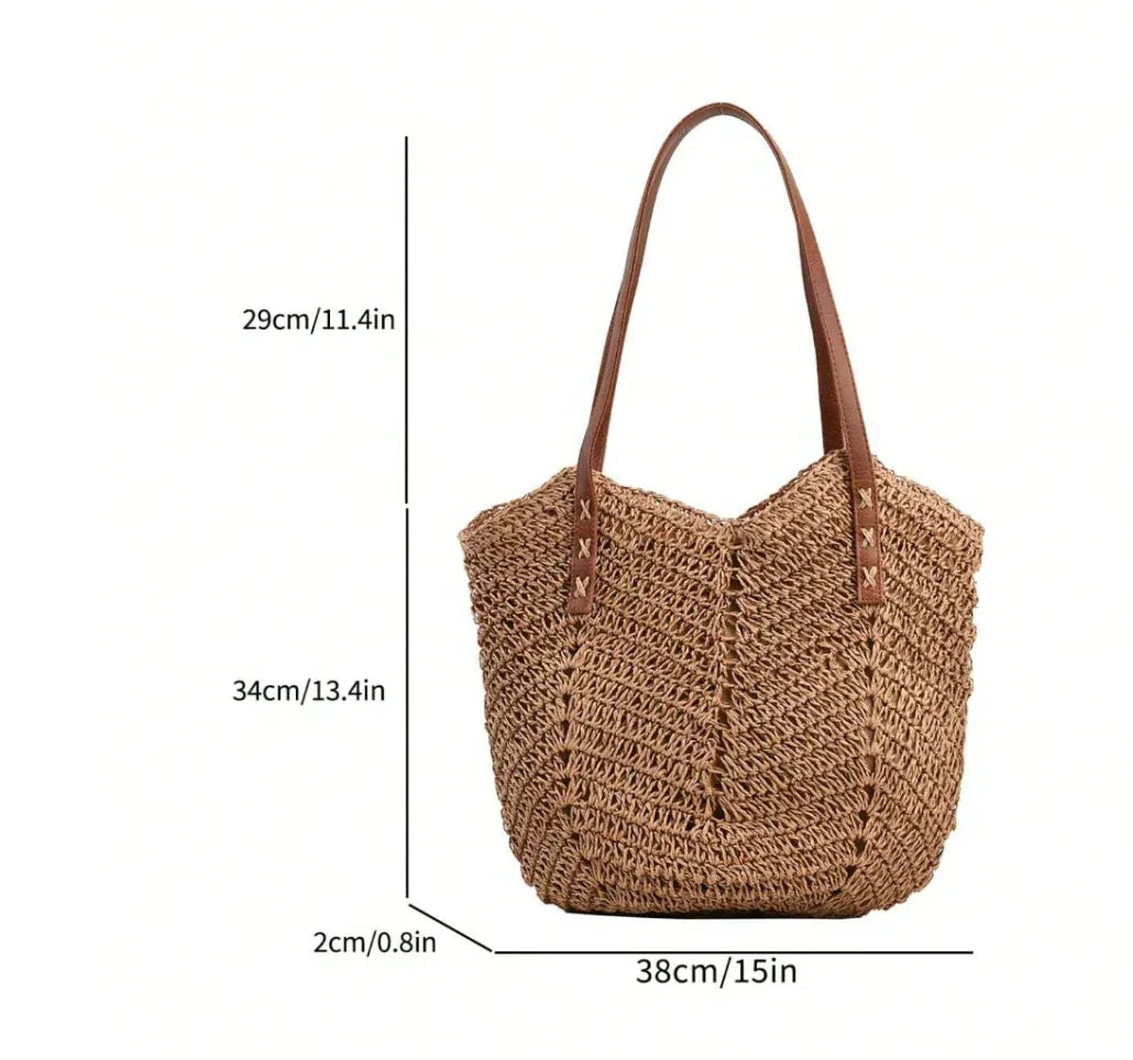 Large Straw Tote Bag Summers Beach