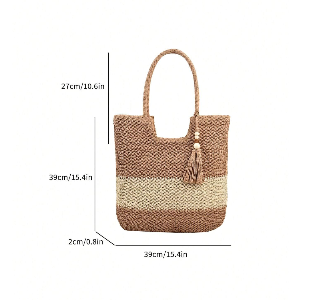 Large Straw Tote Shoulder Bag For Summer Outfit